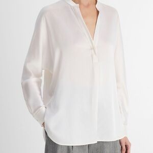 Vince 100% Silk Satin Band-Collar Blush pink Preppy Blouse for Women Medium